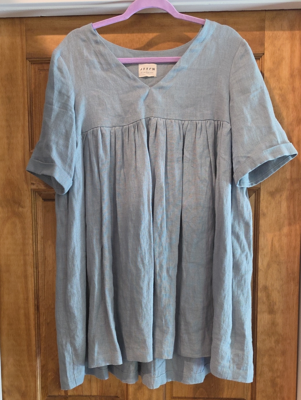 Offon Clothing Light Blue Linen V-Neck Tunic Dress